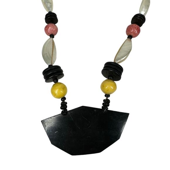 Vintage Inlay Acrylic Shell Necklace Long Beaded Statement MOP Mother Of Pearl - Picture 4 of 7